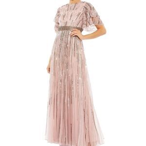 NWT Mac Duggal 93582 Embellished Full Length Layered Sleeve Gown Rose Size 12